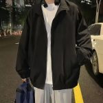 Men's Varsity Baseball Jacket - Black Oversized Streetwear Windbreaker